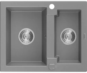 Mexen Carlos, granitový drez 582x475x177 mm, 1,5-komorový, šedá, 6518581500-71