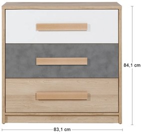 Zásuvková komoda Aurin CH-850-3DR - pieskový buk / biela / peltro