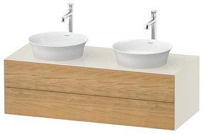 DURAVIT White Tulip závesná skrinka pod dve umývadlá na dosku, 2 zásuvky, 1300 x 550 x 408 mm, dub prírodný masív/nordická biela vysoký lesk, WT4988BH5H4