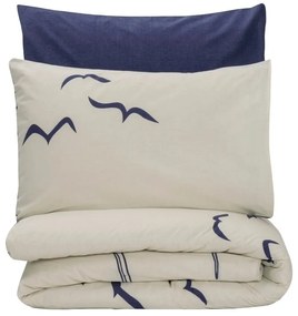 Modro-krémové obliečky na jednolôžko z bavlny Renforcé 140x200 cm Larum – Mijolnir