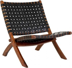 Čierne kožené kreslo s výpletom Perugia - House Nordic