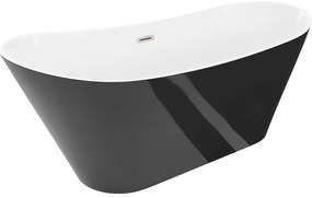 Mexen Dora, voľne stojaca vaňa 150 x 75 cm, biela/čierna, prepad brúsený nikel, 52071507575-97