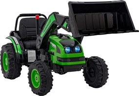 Ramiz Detský traktor na batérie Zelený + pohyblivé rameno s lyžicou + diaľkové ovládanie + pomalý štart + FM rádio + LED
