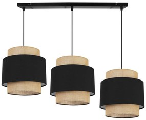 Závesné svietidlo Boho, 3x jutové/čierne textilné tienidlo