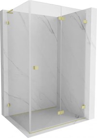 Mexen Lunar-F L, 1-krídlový sprchový kút so skladacími dverami, pravý, 90 x 80 cm, 8mm číre sklo, zlatý matný profil, 836L-090-080-55-00-P