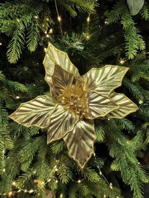 Zlatá lesklá vianočná ruža 22cm