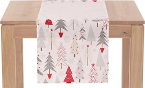 Vianočný behúň na stôl Stromčeky 150x40 cm, biely