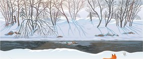 Obraz - Líška v zimnej krajine (120x50 cm)
