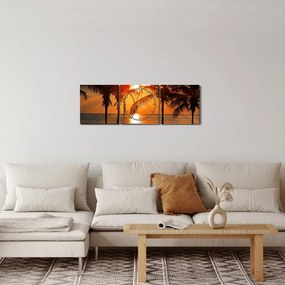 Obraz palmy v západe slnka (s hodinami) (90x30 cm)