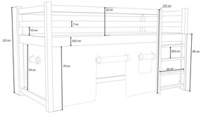 Detská vyvýšená posteľ z masívu borovice PORTO - 200x90 cm - prírodná borovica