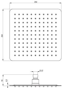 Deante Cascada, nerezová sprchová hlavica 250x250 mm, zlatá matná, DEA-NAC_R02K