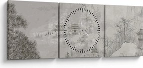 Obraz - Čínska krajina (s hodinami) (90x30 cm)