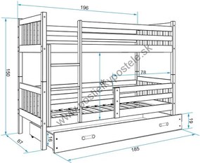 Poschodová posteľ CARINO - 190x80cm - Borovica - Grafit