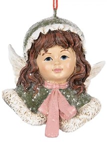Zelená vianočná závesná dekorácia anjelik Angel - 7*7*7 cm
