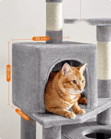 Feandrea škrabadlo pre mačky, 155 cm vysoká hracia veža s 5 škrabacími stĺpmi v sivej farbe