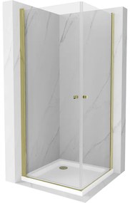Mexen Pretoria Duo sprchová kabína, kyvné dvere 90 x 90 cm, transparentnéné, zlatá + závesný bidet Flat