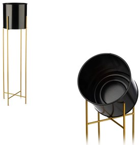 KOVOVÝ KVETINÁČ SO STOJANOM GLAMOUR 95X24 CM ČIERNA/ZLATÁ