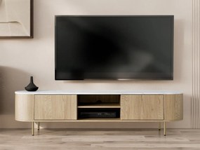 TV stolík / skrinka Nisken 180 2D, Farby: dub cremona / mramor biely + zlatá