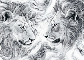 Sklenený obraz - Kreslené levie hlavy (70x50 cm)