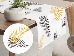 Biante Bavlnený behúň na stôl Sandra SA-219 Zlaté a čierne palmové listy na bielom 20x160 cm