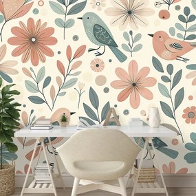 Fototapeta pastelové vtáčiky a kvety