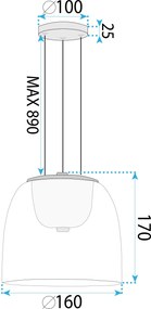 Toolight Toolight, LED závesné svietidlo 7W, 4000K, 1000lm, APP1689-1PC A, zlatá, OSW-04378