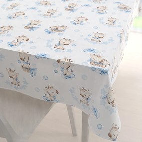 Biante Detský bavlnený obdĺžnikový obrus Sandra SA-443 Modré žirafy na bielom 80x120 cm