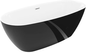 Mexen Luvo Slim, voľne stojaca vaňa 170 × 75 cm, biela-čierna, chrómový prepad, 52801707575-01