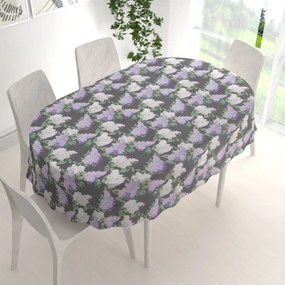 Biante Bavlnený oválny obrus Sandra SA-384 Kvety orgovánu na sivom 100x140 cm