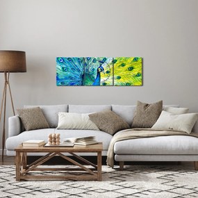 Obraz páva (s hodinami) (90x30 cm)