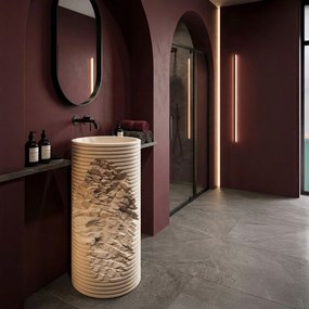Rea Travena Round, voľne stojace umývadlo 410x410x860 mm, béžová-imitácia kameňa, REA-U3533