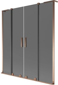 Mexen Velar L Duo, 2-krídlová posuvná vaňová zástena 140 x 150 cm, 8mm šedé sklo, ružové zlato, 896-140-003-42-60