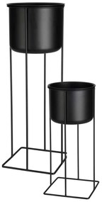KOVOVÝ KVETINÁČ SO STOJANOM BLACK SADA 2KS 39,5X18 CM+58X20 CM ČIERNA