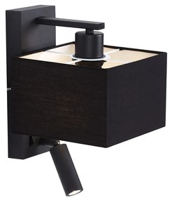 Moderná nástenná lampa čierna štvorcová s lampou na čítanie - Puglia