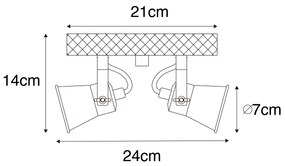 Vidiecky reflektor čierny s drevom 2-svetelný nastaviteľný - Jelle