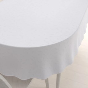 Biante Teflónový oválny obrus TF-011 Popínavé lístky - studená biela 140x220 cm