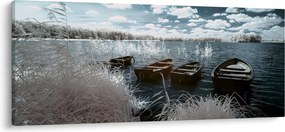 Obraz - Drevené loďky na jazere (120x50 cm)