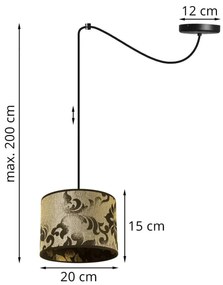 Závesné svietidlo Werona spider 1, 1x čierne/zlaté textilné tienidlo so vzorom