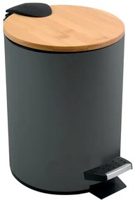 Spirella pedálový odpadkový kôš ADONIS tmavo šedá oceľ bambusové veko 3 L 10.00003