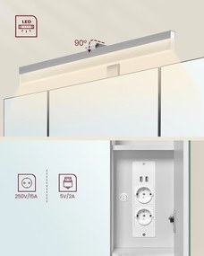 VASAGLE kúpeľňová skrinka s LED osvetlením a zásuvkami, 16,5 × 70 × 75 cm, v oblakovo bielej farbe