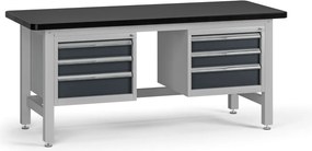 Pracovný stôl do dielne G4 s 2 závesnými boxami na náradie, MDF + PVC doska, 6 zásuviek, 1800 x 750 x 800 mm, grafit