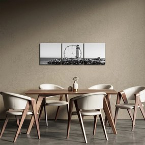 Obraz - Maják na pobreží, Santa Cruz, Kalifornia (s hodinami) (90x30 cm)