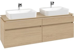 VILLEROY &amp; BOCH Legato závesná skrinka pod dve umývadlá na dosku, 4 zásuvky, 1600 x 500 x 550 mm, Nordic Oak, B76800VJ