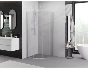 Mexen Exo, asymetrický sprchový kút s posuvnými dverami 80 x 80 cm, 6mm číre sklo, chrómový profil, 8132-080-080-01-00