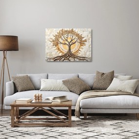 Sklenený obraz – Zlatý strom života v mozaike (70x50 cm)