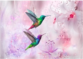 Samolepiaca fototapeta - Farebné kolibríky (fialové) 98x70