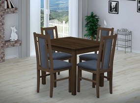 Nabytekmorava Jedálenský set Brooklyn pre 4 osoby, stôl 90x90 cm farba lamina: orech 729, čalúnenie vo farbe: SCALA svetle modrá 74