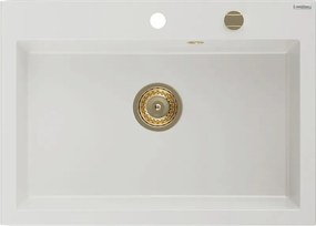 Mexen Elix granitový drez 1-komorový 700 x 500 mm, biely, sifón zlatý - 6526701005-20-G