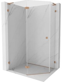 Mexen Lunar, L päťuholníkový sprchový kút naklápací doľava 90 x 80 cm, 8mm číre sklo, profil medená matná, 831L-090L-080P-65-00-L