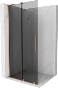 Mexen Velar L, posuvná sprchová zástena Walk-in 100 x 200 cm, 8mm šedé sklo, medená matná, 871-100-003-43-65